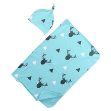 Load image into Gallery viewer, 2pcs/set Baby Blankets with Hat Newborn Baby Soft Warm Deer Printed Blue Swaddle Wrap Sleeping Blanket Infant Bathing Towel
