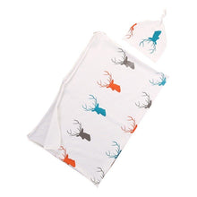 Load image into Gallery viewer, 2pcs/set Baby Blankets with Hat Newborn Baby Soft Warm Deer Printed Blue Swaddle Wrap Sleeping Blanket Infant Bathing Towel