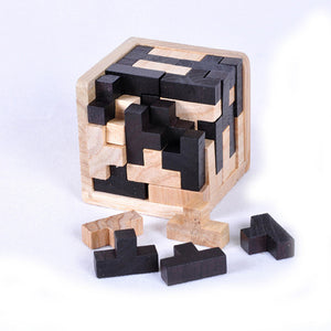 3D Puzzle Interlocking Wooden Cube Toys Kids IQ Brain Teaser Early Learning Educational Toys Children Montessori Cube Puzzles