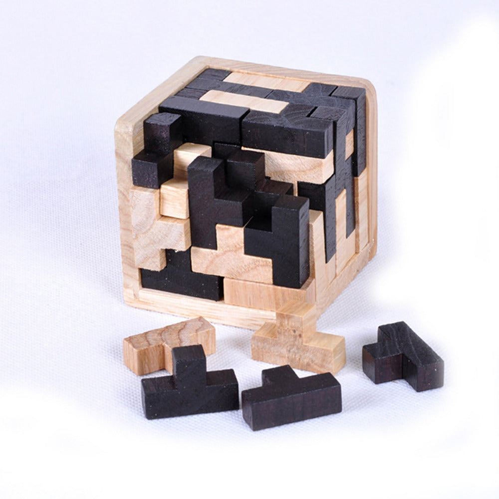 3D Puzzle Interlocking Wooden Cube Toys Kids IQ Brain Teaser Early Learning Educational Toys Children Montessori Cube Puzzles